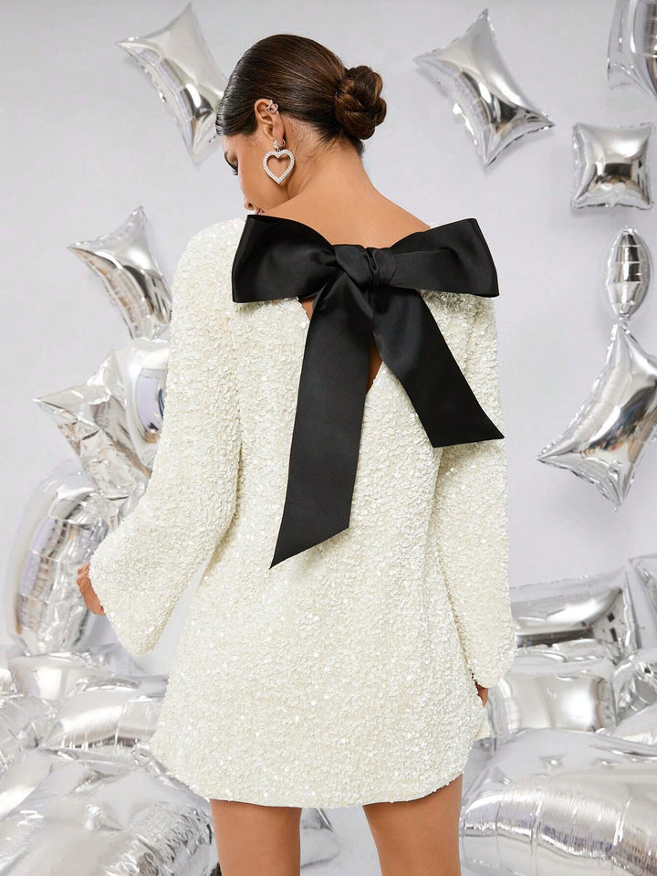 Marigold - Bow Back Glitter Mini Dress