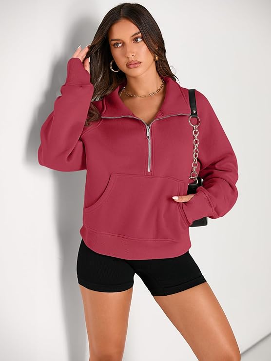 Roderick - Women’s Half Zip Cropped Pullover Sweatshirt  Fleece Quarter