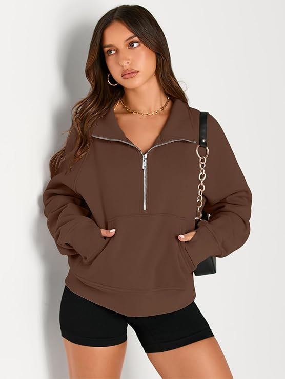 Roderick - Women’s Half Zip Cropped Pullover Sweatshirt  Fleece Quarter