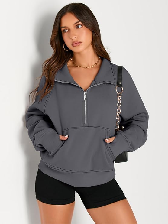 Roderick - Women’s Half Zip Cropped Pullover Sweatshirt  Fleece Quarter