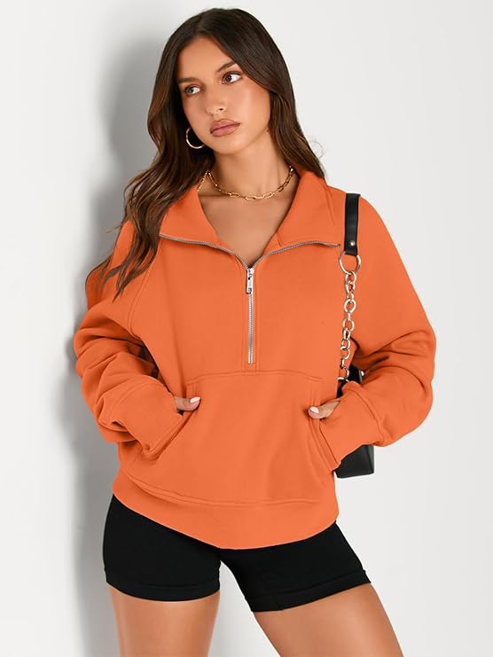 Roderick - Women’s Half Zip Cropped Pullover Sweatshirt  Fleece Quarter