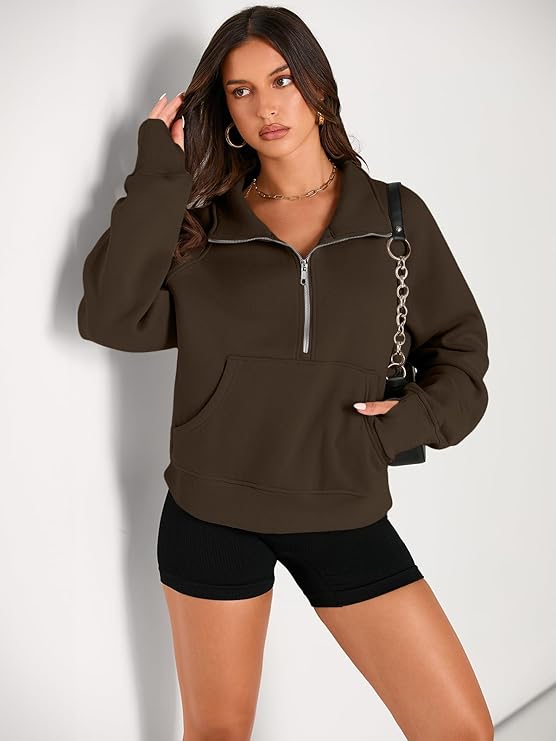 Roderick - Women’s Half Zip Cropped Pullover Sweatshirt  Fleece Quarter