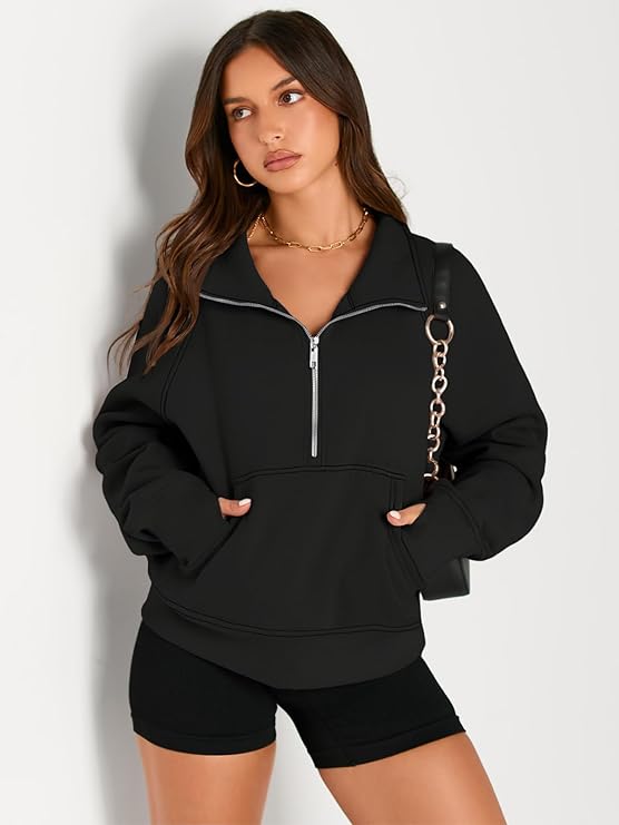 Roderick - Women’s Half Zip Cropped Pullover Sweatshirt  Fleece Quarter