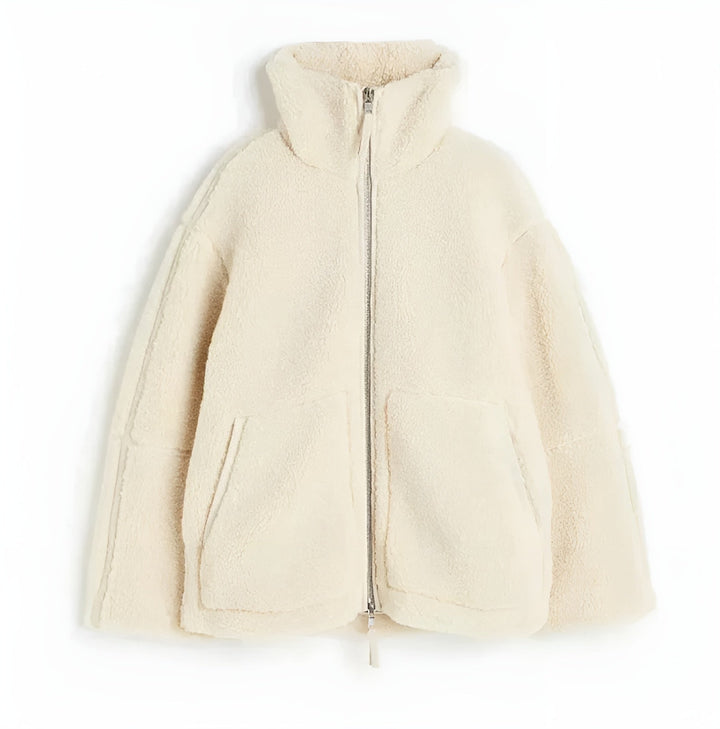 Rose - Women's oversized teddy coat with zipper