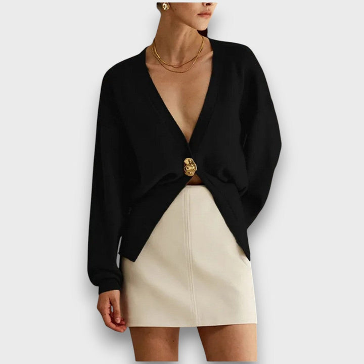 Hartley – Cardigan with Deep V-Neck and Gold Button