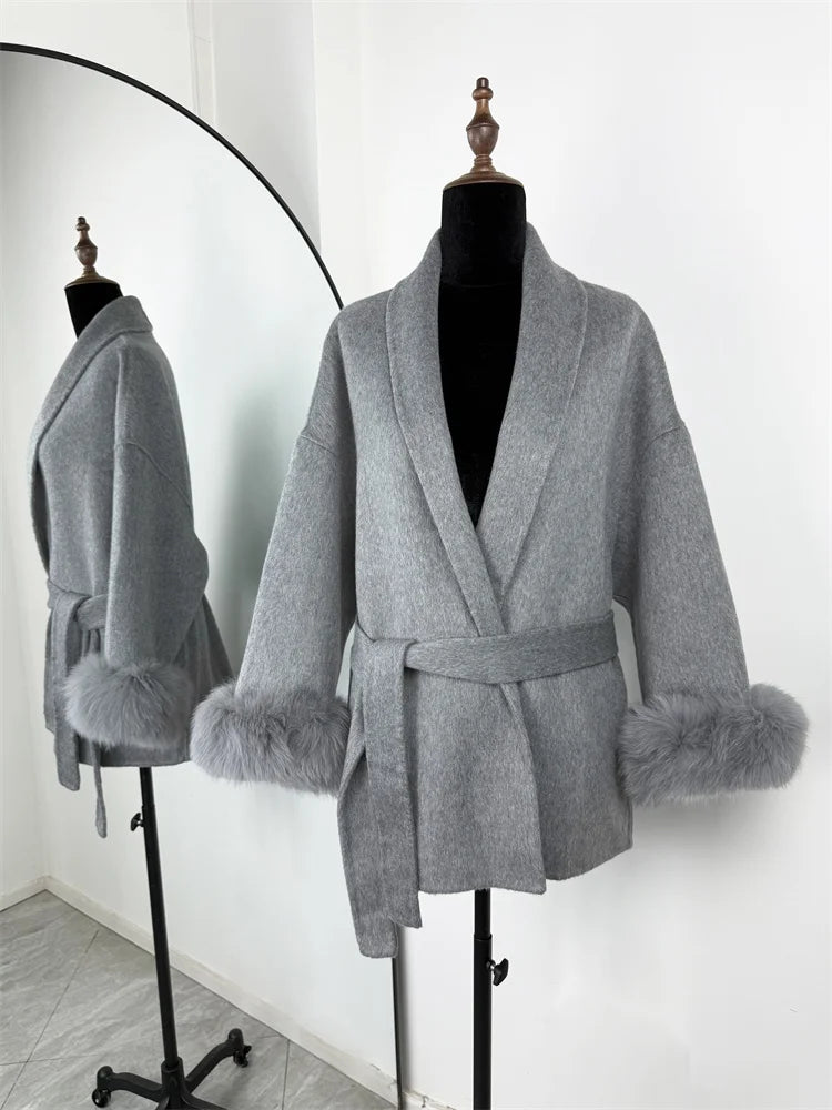 Eulalia - Tossy Fox Fur Wool Overcoat Women's Short Coat