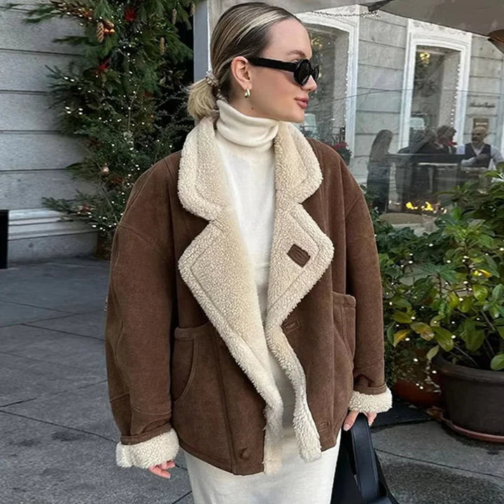 Cecily - French Vintage Lamb Wool Women Coat Patchwork