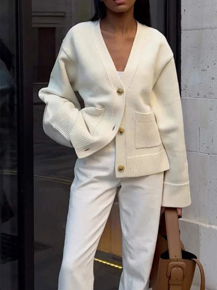 Elinor - Women's Knitted Cardigan Solid Color Long Sleeve