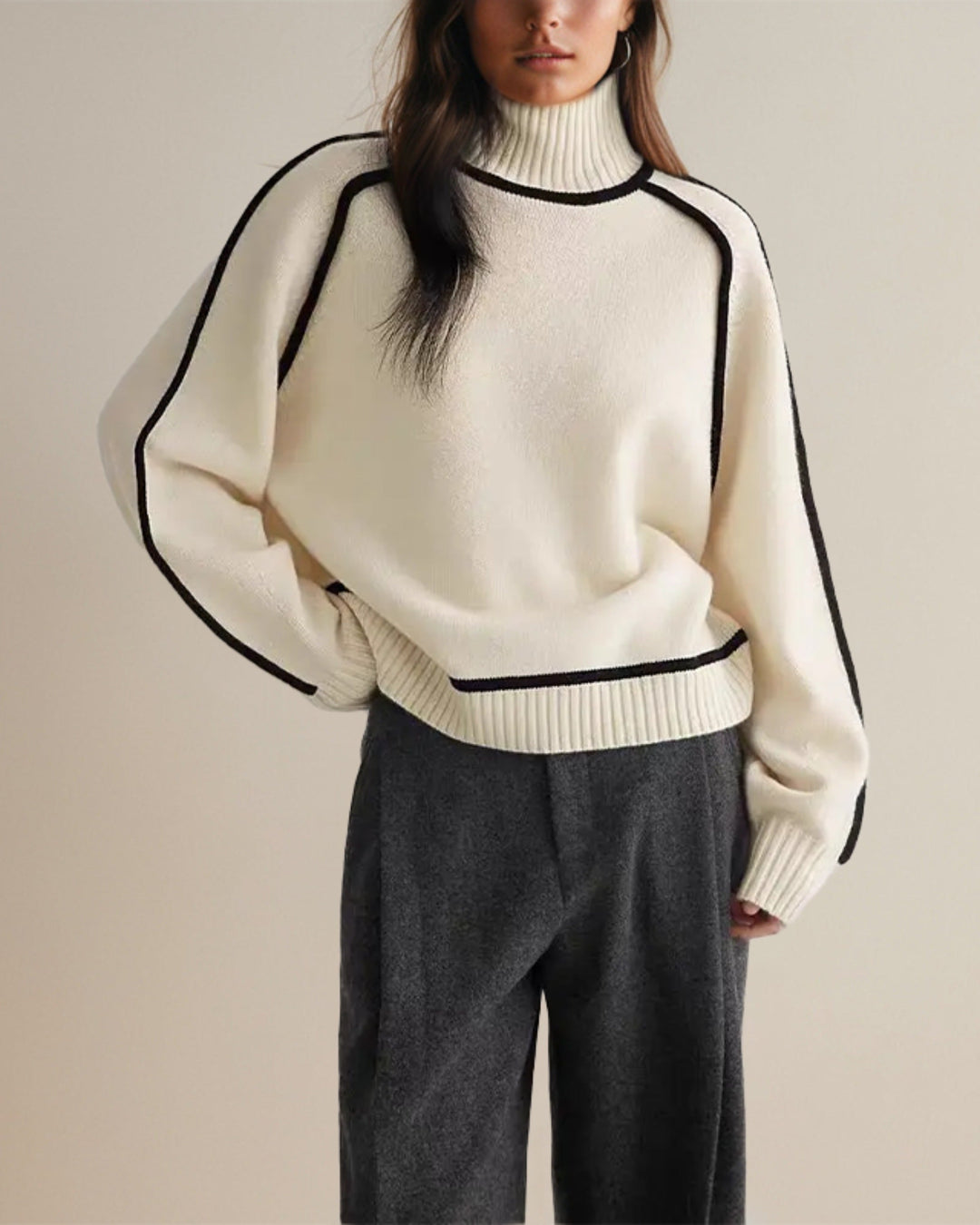 Winona - Loose Fit Turtleneck Striped Sweater