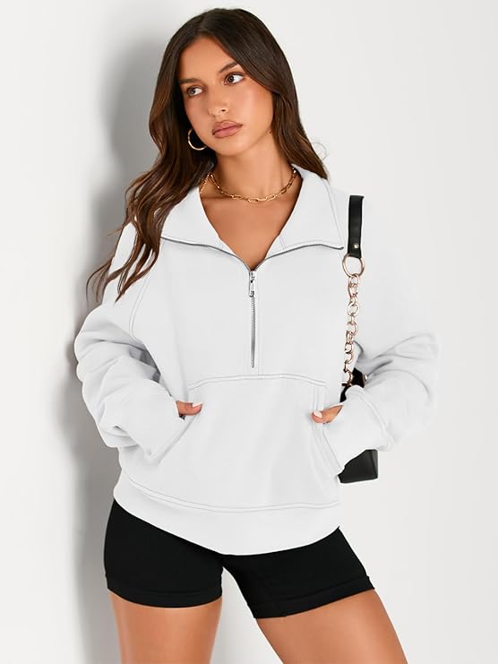 Roderick - Women’s Half Zip Cropped Pullover Sweatshirt  Fleece Quarter