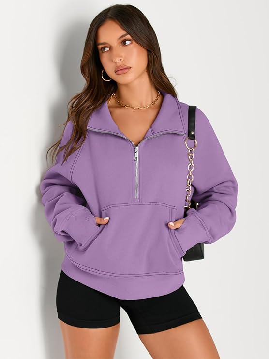 Roderick - Women’s Half Zip Cropped Pullover Sweatshirt  Fleece Quarter
