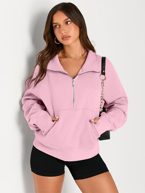 Roderick - Women’s Half Zip Cropped Pullover Sweatshirt  Fleece Quarter