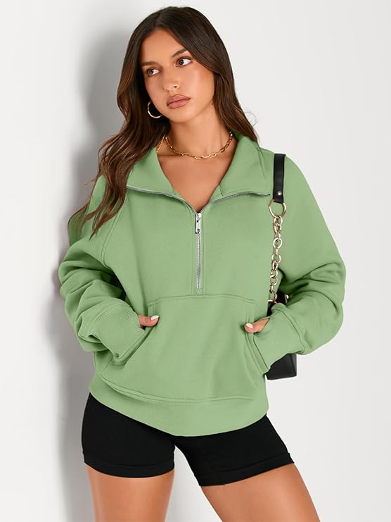 Roderick - Women’s Half Zip Cropped Pullover Sweatshirt  Fleece Quarter