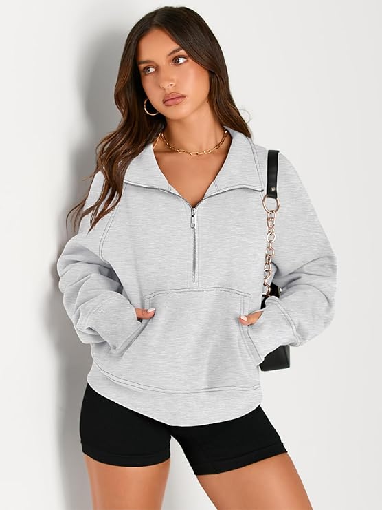 Roderick - Women’s Half Zip Cropped Pullover Sweatshirt  Fleece Quarter