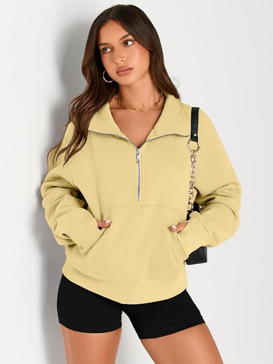 Roderick - Women’s Half Zip Cropped Pullover Sweatshirt  Fleece Quarter