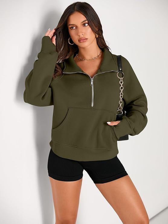 Roderick - Women’s Half Zip Cropped Pullover Sweatshirt  Fleece Quarter