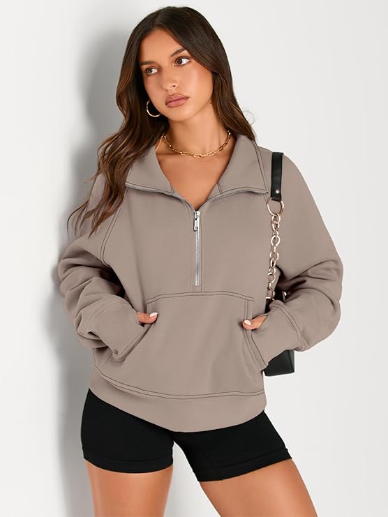 Roderick - Women’s Half Zip Cropped Pullover Sweatshirt  Fleece Quarter