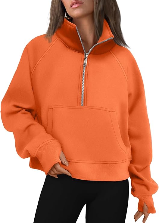 Roderick - Women’s Half Zip Cropped Pullover Sweatshirt  Fleece Quarter