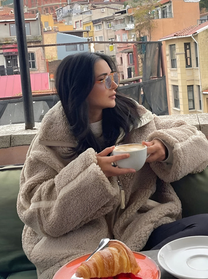 Rose - Women's oversized teddy coat with zipper