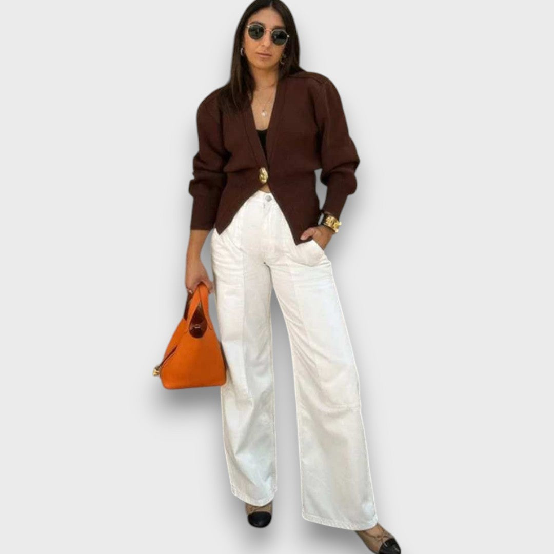 Hartley – Cardigan with Deep V-Neck and Gold Button