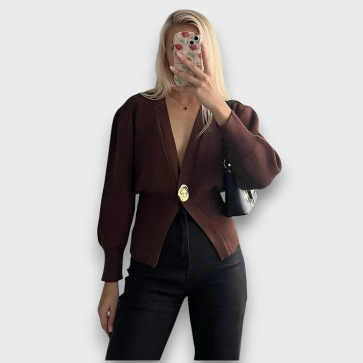 Hartley – Cardigan with Deep V-Neck and Gold Button