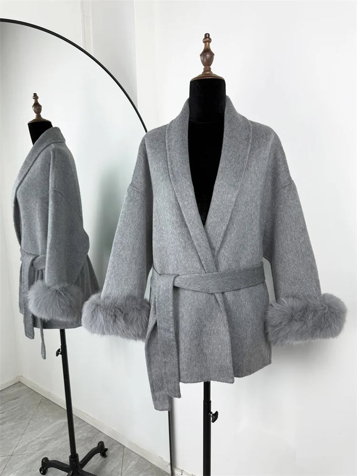 Eulalia - Tossy Fox Fur Wool Overcoat Women's Short Coat