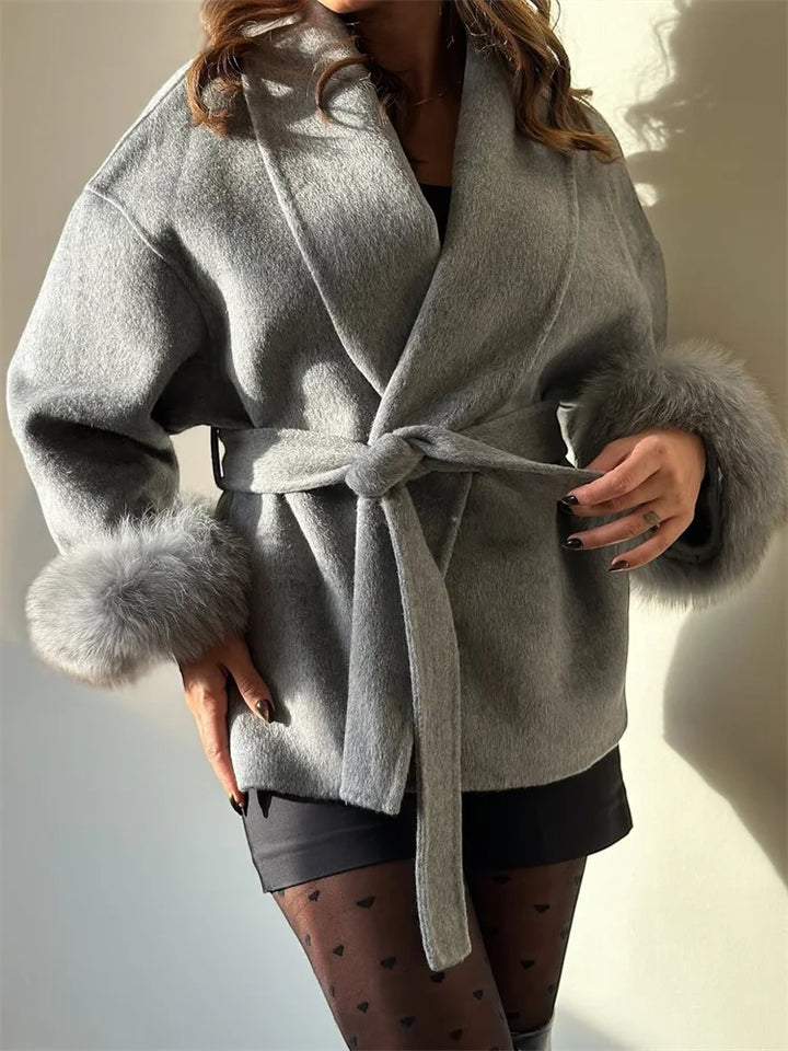 Eulalia - Tossy Fox Fur Wool Overcoat Women's Short Coat