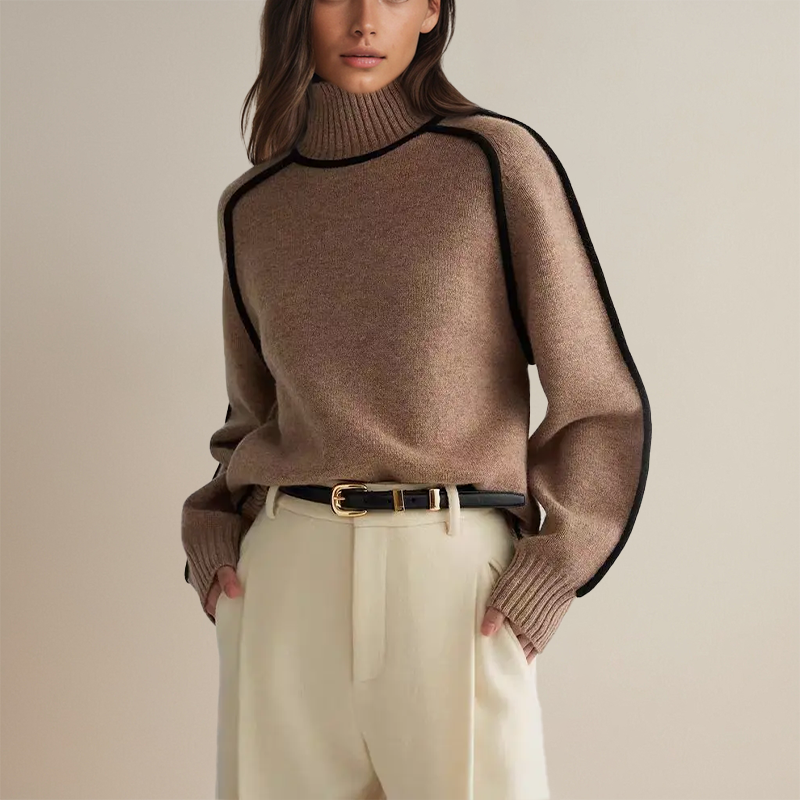Helena - Luxurious Cashmere Turtleneck with Contrasting Details
